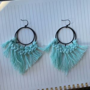 Handmade Macrame Earrings - Mint & Matte Black